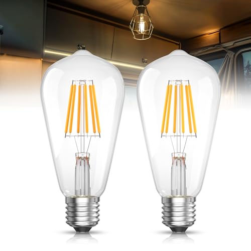 Bonlux 12V E27 Screw Bulb, Low Voltage 6W LED Screw in Light Bulb 60W Equivalent, AC/DC12-36V 2700K Warm White E27 LED Filament Bulbs, Non-dimmable for RV Camper Marine Yacht Solar System-2Pack von Bonlux