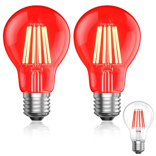 Bonlux 2x 6W Rote LED Glühbirne, 230V E27 Rote Glüheffekt Glasfaden LED Glühbirne, 60W Rote Glühlampenersatz, geeignet für Umgebungsbeleuchtung, Dekorationsbeleuchtung im Innen- und Außenbereich von Bonlux