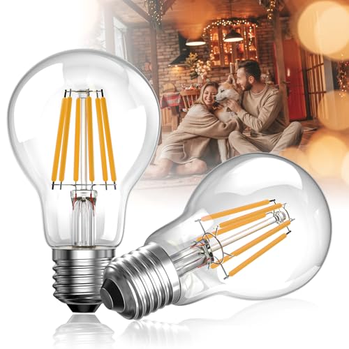 Bonlux LED Glühbirne E27 6W 100 watt gleich 1300lm 2700K A60 LED Filament birnen e27 energiesparlampe Vintage Edison LED lampen AC 220-240V, nicht dimmbar für Hausbeleuchtung-2 Stück von Bonlux