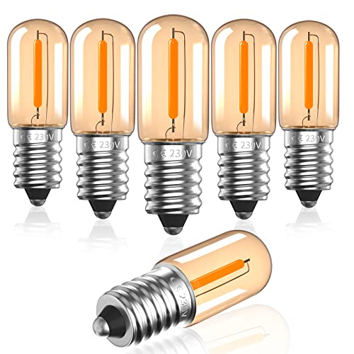 Bonlux E14 LED Glühbirne 1W Amber Warmweiß 2200K Nachtlicht E14 Vintage T16 LED 70LM Ersetzt 10W Kühlschranklampe Warmweiß Nachtlichtbirne für Tischlampe Salzlampen Weihnachten Dekorative 6 Stück von Bonlux