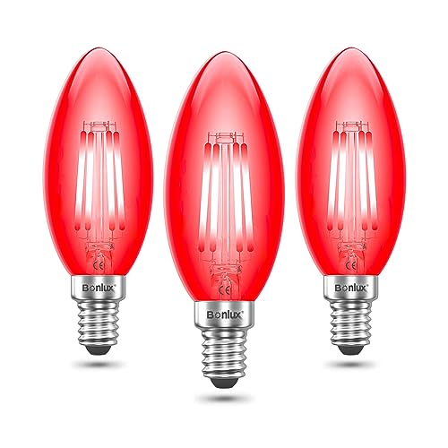 Bonlux E14 LED Kerze Birne SES Rot Glühfaden 4W Kleine Edison Screw Antike Kerze-Glühbirnen Ersatz zu 40W Glühlampe (3 Stück) von Bonlux