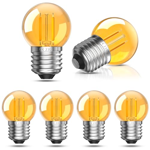 Bonlux E27 LED Lampe 2W Warmweiss 2000K Fadenlampe E27 Farbrige Leuchte 150 Lumen Mini Nachtlicht G40 Amber Filament Lampe 220V 90Ra+ Orange Atmosphärelicht Nicht Dimmbar 6 Stück von Bonlux