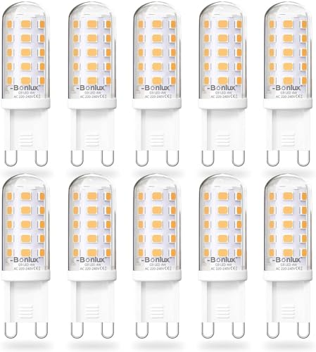 Bonlux G9 LED Warmweiß 2700K Birne, LED Leuchtmittel G9 4W Entspricht 40W Halogen Lampe, GU9 Steckbirnen, G 9 Kleine Glühbirnen, Nicht Dimmbar, Kein Flackern, Enegiesparende, AC220-240V, 10 Stück von Bonlux