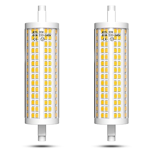 Bonlux R7S LED 118mm Dimmbar 20W Leuchtmittel R7S LED Ersatz für 200W 230W Halogenstab Lampe Linear J118 Birne, Warmweiß 2700K, AC 220-240V, 2200LM, für Landschaftsleuchten, Stehleuchten, 2 Stück von Bonlux