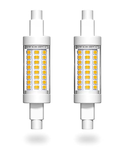 Bonlux R7s LED Lampe Birne 78mm 6.5W Glühbirne Warmweiß Leuchtmittel 3000K J78 Doppelsokel Linear Tube Licht 360° Abstrahlwinkel Ersetzt to 65W Halogenstab Lampe 220-240V (2 Stück, Nicht Dimmbar) von Bonlux