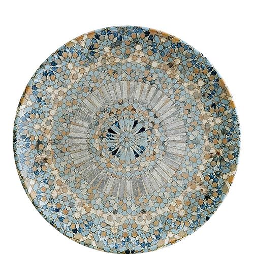 6x Bonna Luca Mosaic Gourmet flacher Teller rund 27cm 3cm hoch Hellblau Blau Braun Beige Mosaik Porzellan S-MT-LUCMZGRM27DZ Speiseteller Essteller Tafelservice Geschirr von Bonna