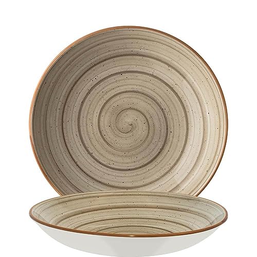 Bonna 6x Suppenteller Pastateller Speiseteller Essteller Salatteller Geschirr Teller tief 25cm 130cl Beige Creme Hellbraun Porzellan rund Aura Terrain Bloom Kantenschutz von Bonna