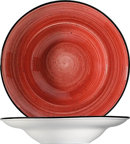 6x Suppenteller Pastateller Speiseteller Essteller Salatteller Geschirr Teller tief 27cm 45cl Rot Creme Porzellan rund Bonna Aura Passion Gourmet Kantenschutz von Bonna