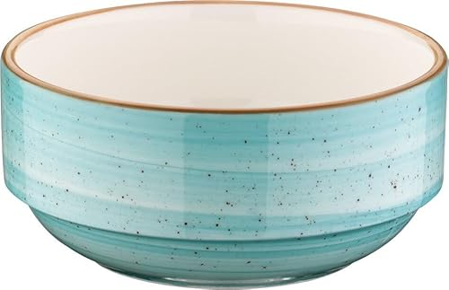 Bonna 6x Aura Aqua Banquet Stapelschale Schälchen rund 12cm 35cl 5,3cm tief Türkis Creme Porzellan AAQBNC12JO Dipschalen Snackschalen Desserschalen Geschirr von Bonna