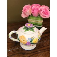 Vintage Floral Teekanne Handbemalte Keramik von BonnetVintage