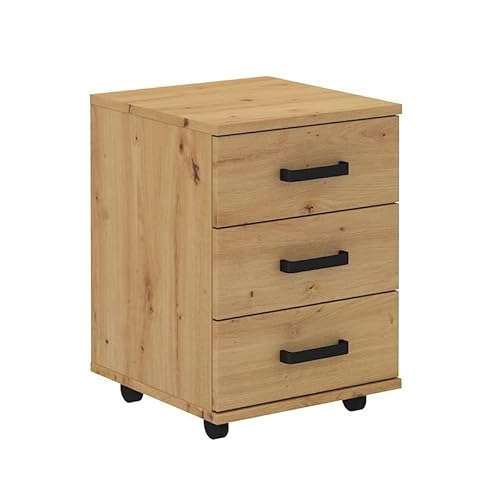 Bonni Bürocontainer Malta 201 Rollcontainer Aktenschrank mit 3 Schubladen Büroschrank mit Rollen Rollschrank Standcontainer 42x40x57 cm (kunsthandwerkliche Eiche) von Bonni