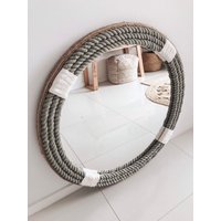 Gross 80cm | 31, 4 Zoll Sage Grün Hampton Nautical Coastal Rund Seil Spiegel Home Decor Großer von BonnieKDesignCo