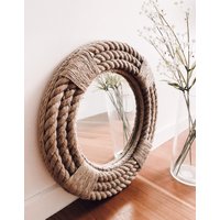 Klein 41cm | 16 Zoll Runder Spiegel Medium Natur Seil Twisted Jute Nautisch Hampton Küsten Stil Dekorative Wand Kunst Hängespiegel von BonnieKDesignCo