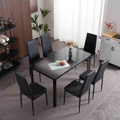 Bonnlo Esszimmerstühle 6er Set, Küchenstühle mit hoher Rückenlehne, Stühle Esszimmer bis 120 kg belastbar, Stuhlhussen 6er Set, Schwarz von Bonnlo