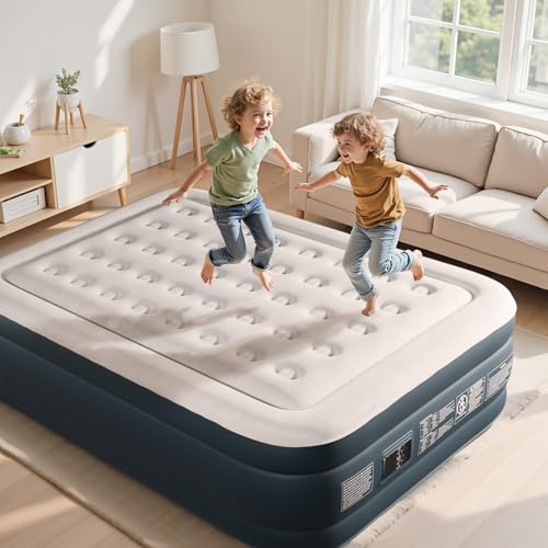 Bonnlo Faltbare Campingmatratze mit Elektrischer Pumpe – Luftmatratze selbstaufblasend 2 Personen mit Velours-Oberfläche für Outdoor & Gäste, 362kg Tragkraft, 203x152x45cm, Grauweiß & Dunkelgrau von Bonnlo
