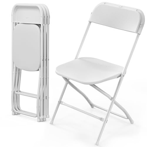 Bonnlo Klappstuhl, Stühle 4er Set, Gartenstuhl Klappbar, für Hochzeit Garten Drinnen & Outdoor, Stapelbar, aus Metall & Kunsttoff, bis158KG, Weiß von Bonnlo