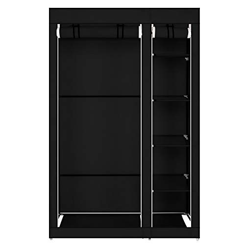 Bonnlo Kleiderschrank, 110 x 45 x 175 cm, Stoffschrank mit Kleiderstange und Ablagen Stabil, Stoffkleiderschrank für Schlafzimmer, viel Platz, Faltbar, Schwarz von Bonnlo