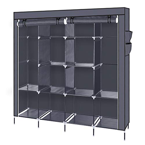 Bonnlo Kleiderschrank, Offener Kleiderschrank Stoff, 169,5 x 45 x 181,5 cm, Stoffschrank mit Kleiderstange & Ablagen Stabil, für Schlafzimmer, viel Stauraum, Faltbar, Grau von Bonnlo