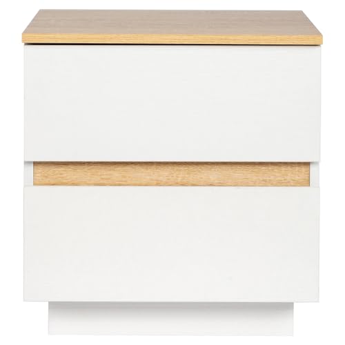 Bonnlo Nachttisch Weiß, Beistelltisch mit 2 Schubladen, Nachtkommode Holz, Nachtschrank Boxspringbett aus MDF mit Stauraum für Schlafzimmer, 38 x 32 x 40 cm von Bonnlo