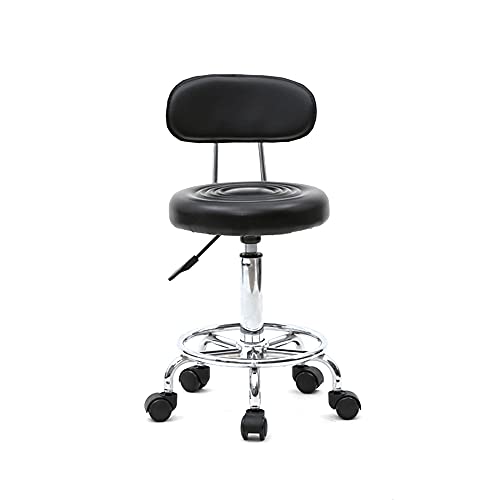 Bonnlo Rollhocker, Arbeitshocker, Bürohocker, höhenverstellbar mit Rückenlehne& Lehne, Drehhocker für Büro/Salon/Bar, Kunstleder, Schwarz von Bonnlo