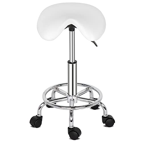 Bonnlo Sattelhocker, Rollhocker höhenverstellbar, Arbeitshocker 360° drehbar, Drehhocker für Büro/Salon/Bar, Kunstleder, Weiß Bonnlo Sattelhocker, Rollhocker höhenverstellbar, Arbeitshocker 360° drehbar, Drehhocker für Büro/Salon/Bar, Kunstleder, Weiß von Bonnlo