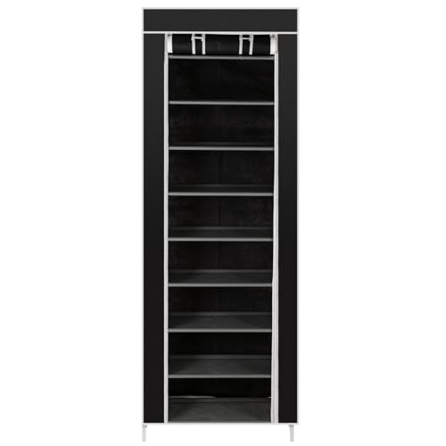 Bonnlo Schuhregal mit 10 Ebenen, 58x29x160 cm, Schuhschrank mit staubdichtem Überzug, Schuhaufbewahrung, Stoffschrank für Sportschuhe und Freizeitschuhe, Metallgestell, Schwarz von Bonnlo