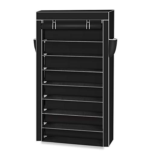 Bonnlo Schuhregal mit 10 Ebenen, Schuhschrank mit staubdichtem Stoffbezug, 86 x 28 x 158 cm, Schuhaufbewahrung für 20+ Paar Schuhe, Metallgestell, (Schwarz, 86 x 28 x 158 cm) von Bonnlo