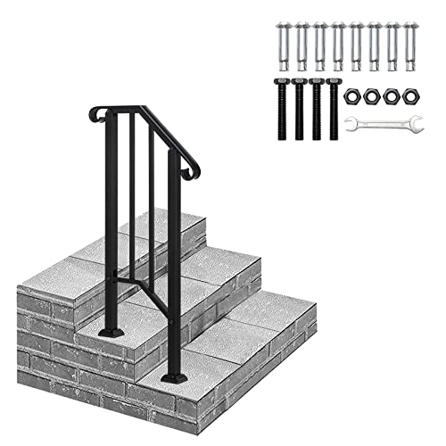 Bonnlo Treppengeländer außen für 1 Stufe, Handlauf schwarz matt für Veranda, Geländer außen für Treppen, aus Metall 112x52cm(HxB) von Bonnlo