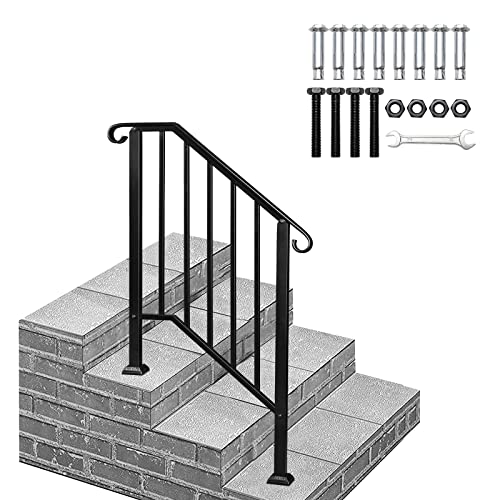 Bonnlo Treppengeländer außen für 2 Stufen, Handlauf schwarz matt für Veranda, Geländer außen für Treppen, aus Metall 132x76cm(HxB) von Bonnlo