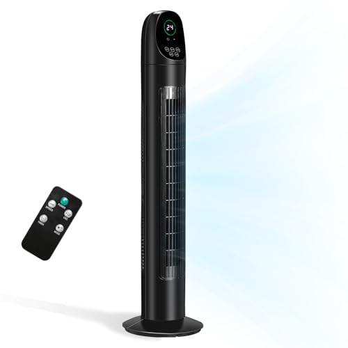 Bonnlo Turmventilator mit Fernbedienung & LED-Display, 9H-Time 3 Geschwindigkeitsstufen und 3 Modi, Turmventilator 90°-Oszillation, Turmventilator sehr leise 35dB, Schwarz (Schwarz, 34 Zoll) von Bonnlo