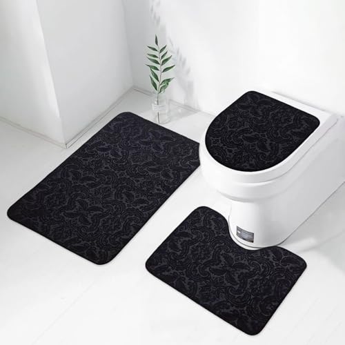Bonny Home Badezimmerteppich Set, 3-teilig mit WC-Deckelbezug, 100 x 60 cm, Jacquard-Muster, Ultrasoft Gofraj (Schwarz) von Bonny Home