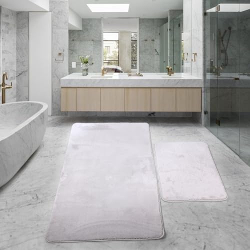 Bonny Home Grau rutschfeste Badematte Set 2er (50x80 cm) + (40x50 cm) | Plüsch Badteppich | Weiche Bad- und Duschvorleger | Maschinenwaschbar, Schnell Trocknend Badvorleger Relax von Bonny Home