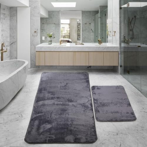 Bonny Home Relax rutschfeste Badematte, Anthrazit, 2er Set (80x150 cm) + (50x80 cm) von Bonny Home