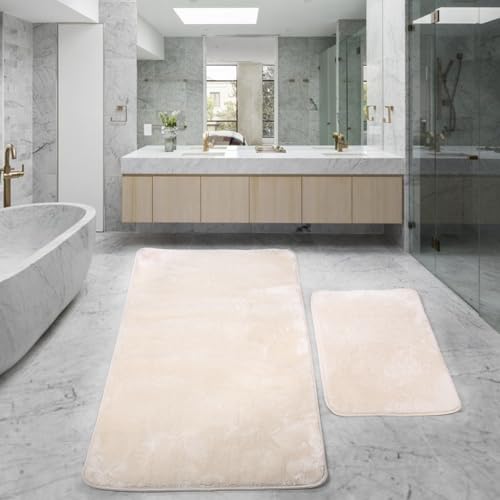 Bonny Home Relax rutschfeste Badematte, Creme, 2er Set (80x150 cm) + (50x80 cm) von Bonny Home