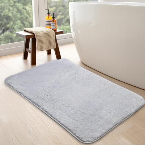 Bonny Home Relax rutschfeste Badematte, Grau, 50x60 cm Plüsch Badteppich | Weiche Bad- und Duschvorleger Maschinenwaschbar, Schnell Trocknend Badvorleger von Bonny Home