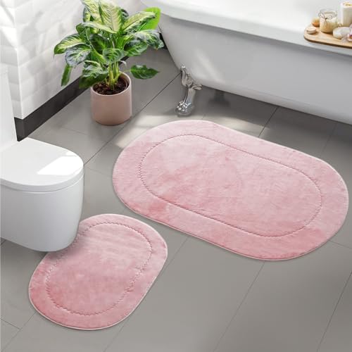 Bonny Home 2er Badteppich Puderosa rutschfeste Badematte mit Ledersohle | Weiche Bad- und Duschvorleger | Für Bad, Dusche und Toilette Maschinenwaschbar Badvorleger Rixos von Bonny Home
