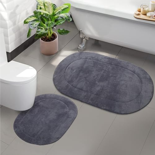 Bonny Home Rixos 2er Badteppich Grau rutschfeste Badematte mit Ledersohle | Weiche Bad- und Duschvorleger | Für Bad, Dusche und Toilette Maschinenwaschbar Badvorleger Bonny Home Rixos 2er Badteppich Grau rutschfeste Badematte mit Ledersohle | Weiche Bad- und Duschvorleger | Für Bad, Dusche und Toilette Maschinenwaschbar Badvorleger von Bonny Home