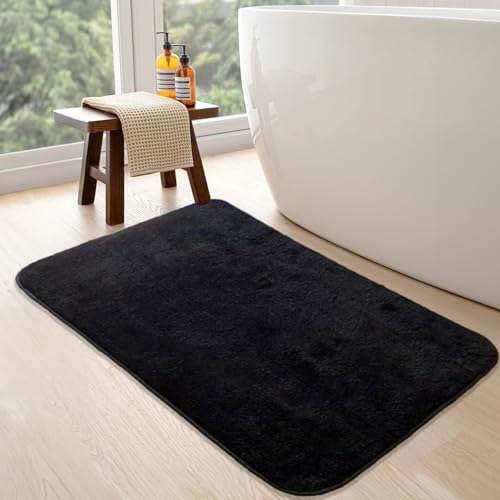 Bonny Home Schwarz Badematte rutschfest 80x150 cm| Plüsch Badteppich | Weiche Bad- und Duschvorleger | Für Bad, Dusche und Toilette Maschinenwaschbar, Schnell Trocknend Badvorleger Relax von Bonny Home