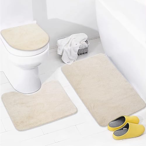 Bonny Home Ultrasoft Unicolor 3er Set rutschfeste Badematte mit Ledersohle (Beige) von Bonny Home