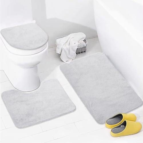 Bonny Home Ultrasoft Unicolor 3er Set rutschfeste Badematte mit Ledersohle (Grau) von Bonny Home