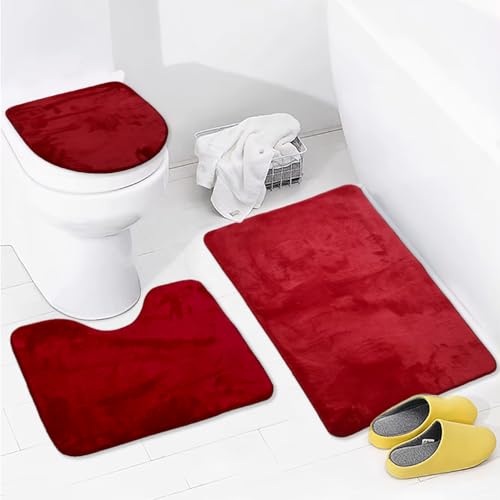 Bonny Home Ultrasoft Unicolor 3er Set rutschfeste Badematte mit Ledersohle (Rot) von Bonny Home