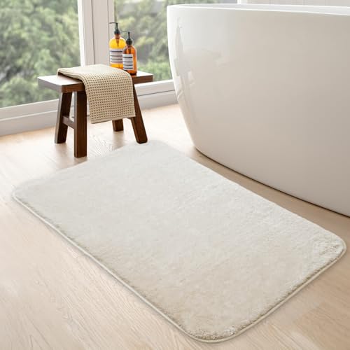 Bonny Home rutschfeste Badematte, Badteppich Creme, 70x120 Relax Plüsch | Weiche Bad- und Duschvorleger Maschinenwaschbar, Schnell Trocknend Badvorleger von Bonny Home