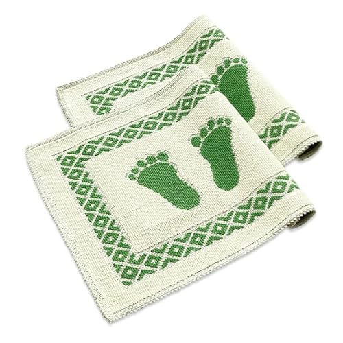 Soffy Creme & Grün 2er Pack Badematte | Natürliche Baumwolle Badteppich | Weiche Bad- und Duschvorleger | Für Bad, Dusche und Toilette Maschinenwaschbar, Schnell Trocknend Badvorleger von Bonny Home