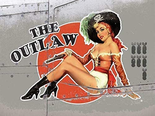 Bonoff Pin Up Girl Sexy Lady The Outlaw Nose Cone Girls Vintage Metall-Blechschild Garage Dekor Männerhöhle Schild Blechschild Vintage Retro Outdoor Street Garage Metall Aluminium Blechschild 14 x von Bonoff