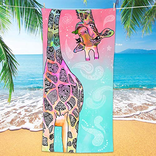 Bonsai Tree Strandtuch mit Giraffen-Motiv, niedlich, lustig, blaugrün/rosa, aus Mikrofaser, als Geschenk für Kinder und Frauen, bunt, abstrakt, sandfrei, schnelltrocknend, Sport, 76.2 x 152.4 cm von Bonsai Tree