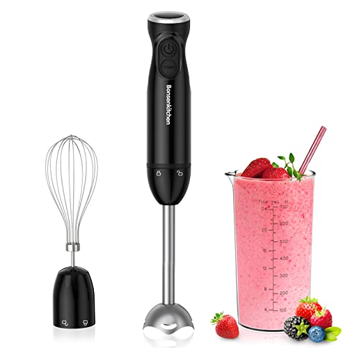 Bonsenkitchen 3 in 1 Elektrischer Stabmixer, 1000W Pürierstab mit Schneebesen/Messbecher, Stufenlose Geschwindigkeitsregelung Handmixer für Milchshake, Püree, Sauce, HB3202 (Schwarz) von Bonsenkitchen