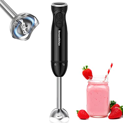 Bonsenkitchen Pürierstab, Stabmixer Elektrischer, 1000W Pürierstab Edelstahl, Stufenlos Geschwindigkeiten Rührstab für Babynahrung, Suppe, Smoothies, Püree, Sauce hand blender, HB3201 (Schwarz) von Bonsenkitchen