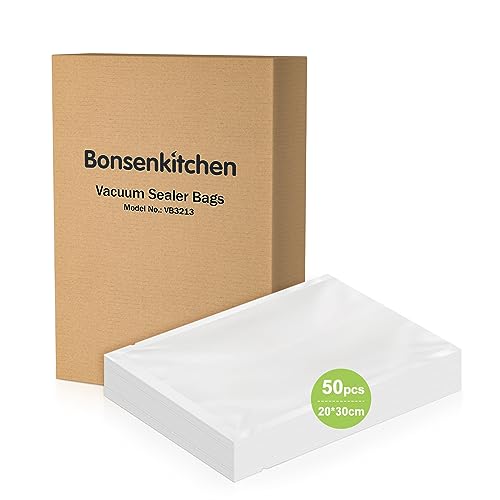 Bonsenkitchen Vakuumierbeutel 20x30 cm, 50 Beutel Profi-Folienbeutel für alle Vakuumiergerät, vakuumbeutel für lebensmittel, Sous Vide Gefrierbeutel, Einschweissbeutel, BPA-frei von Bonsenkitchen