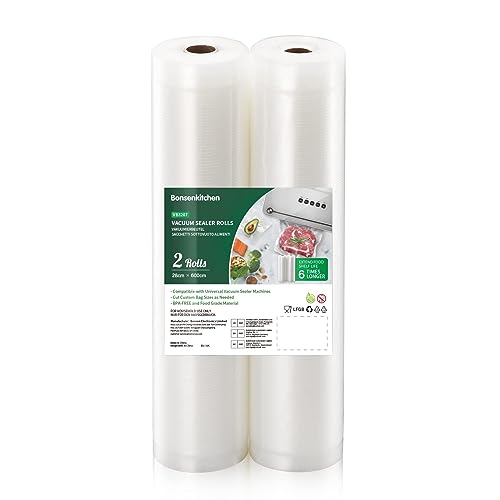 Bonsenkitchen Vakuumrollen 2 Rollen 28x600cm Vakuumierfolie - Profi Vakuumbeutel für Vakuumierer & Lebensmittel Vakuumiergerät, BPA-frei, Kochfest und Sous Vide Gefrierbeutel, VB3207 von Bonsenkitchen