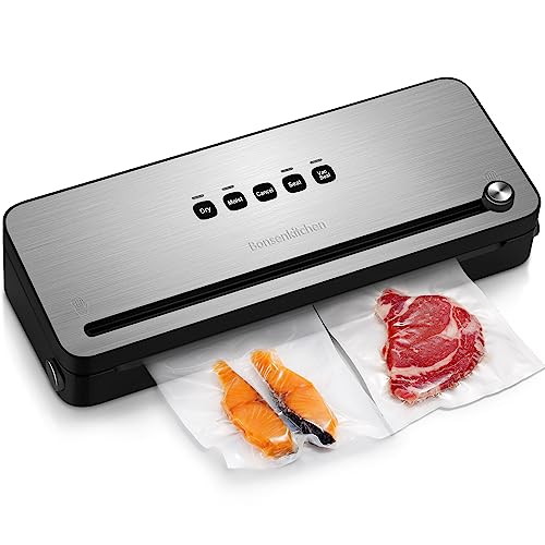 Bonsenkitchen Vakuumierer, vakuumiergerät sous vide mit cutter, vakumierergerät inkl. 5 Beutel Folienbeutel + 1 Rolle Folienrollen, Schlauch für Vakuumbehälter, VS3802 (Schwarz) von Bonsenkitchen